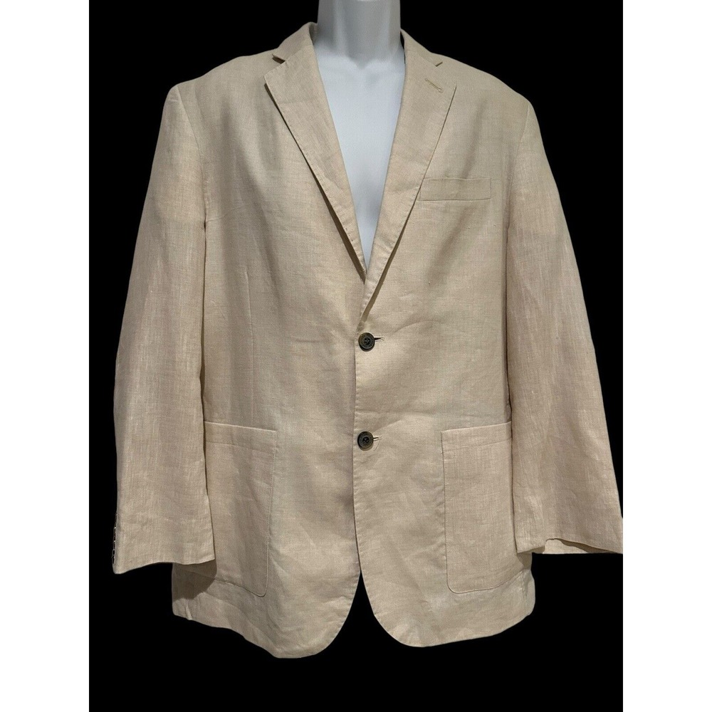 Tasso Elba‎ Island Mens Blazer Linen Elbow Patch Lined Breathable Natural L